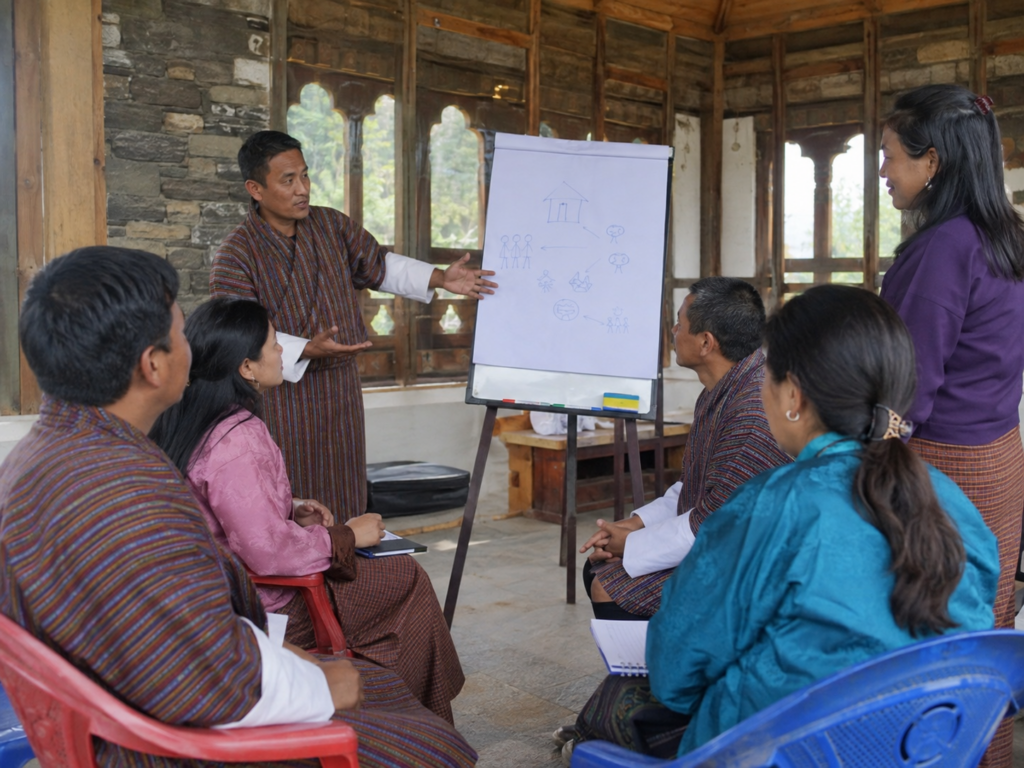 Bhutanese adults taking part in a community child-protection workshop - placeholder
